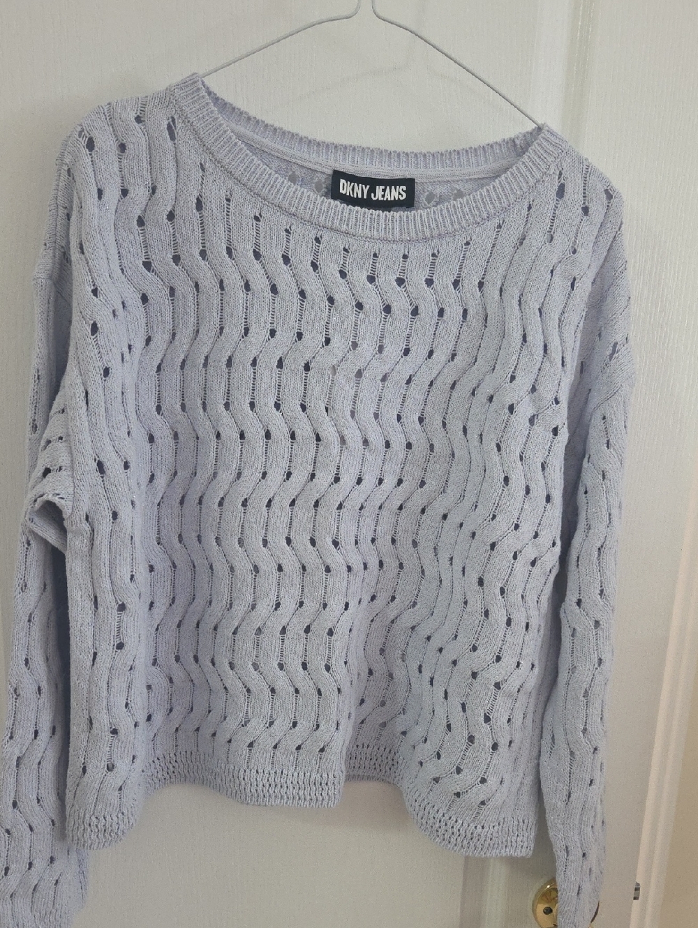 Dkny Lavender Open-Knit Crewneck Sweater